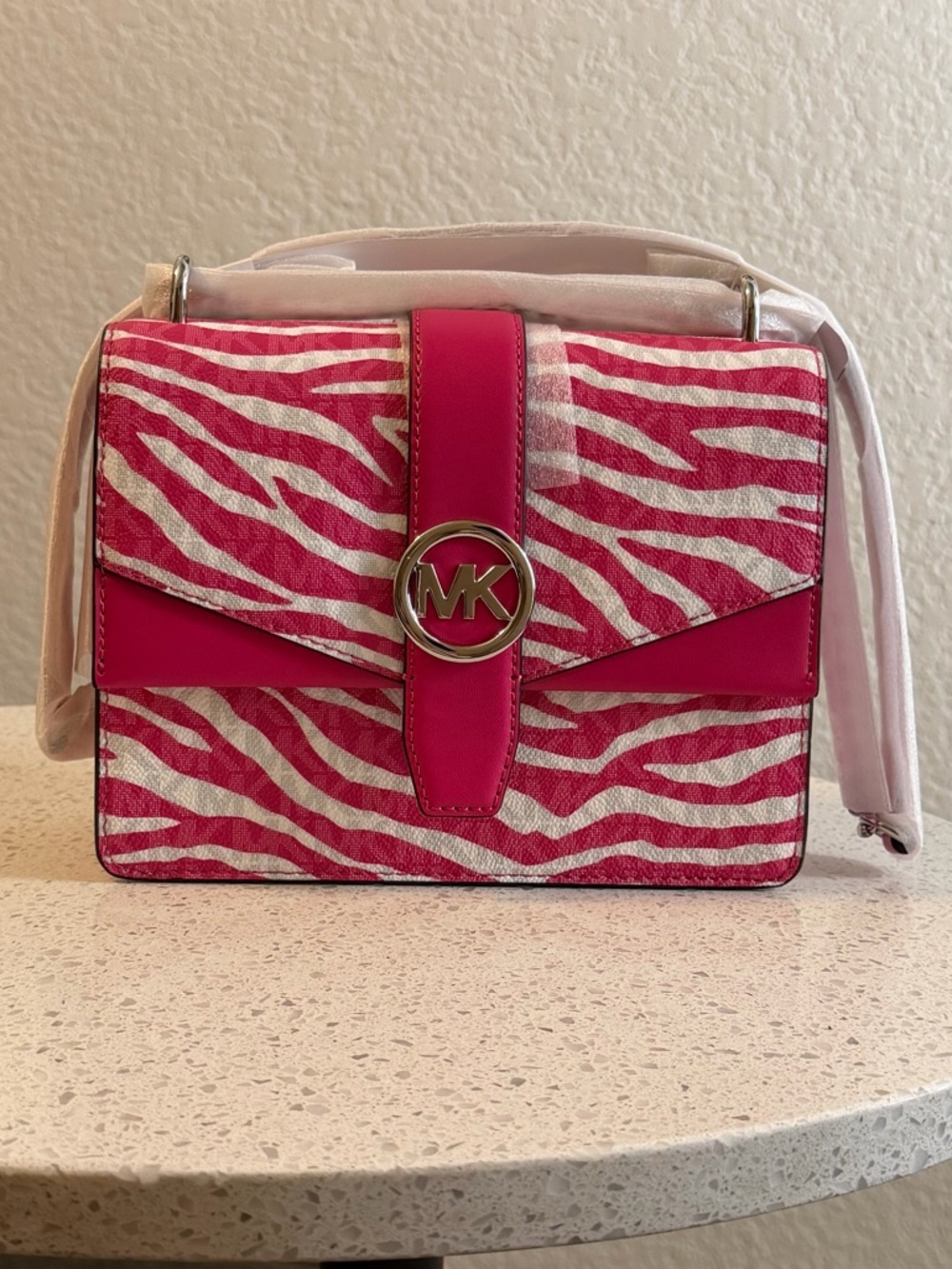 Michael Kors Hot Pink Zebra-Print Crossbody Shoulder Bag